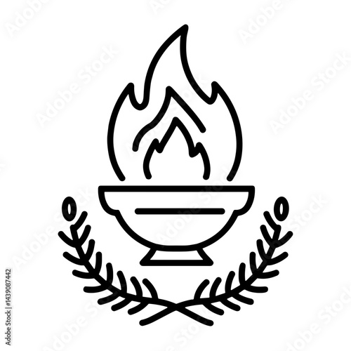Ivan Kupala Day symbol fire bowl with flames and leaves  