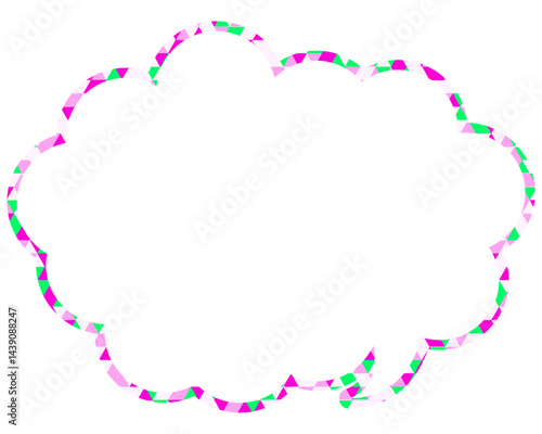 ステンドグラス風吹き出し　三角形模様　丸みのある雲形