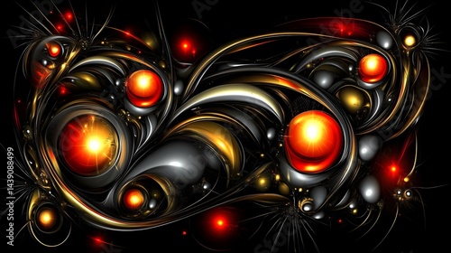 Abstract chaos artistry vibrant sphere patterns in dark environment digital creation conceptual view