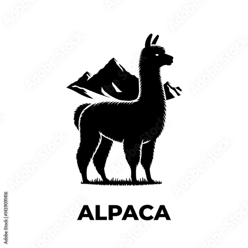 Minimal Alpaca Silhouette Logo Design Template Vector for Farm Wool Industry Branding Animal Icon Isolated Illustration with Wild Cute Furry South American Wildlife Mammal Standing Profile Graphic