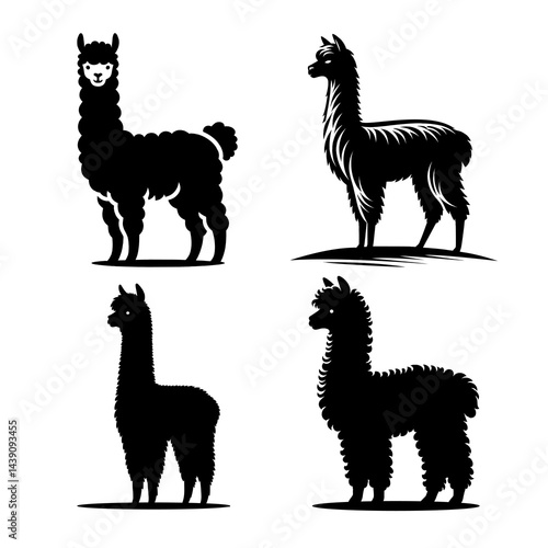 Alpaca Silhouette Vector Logo Illustration for Wool Farm Branding Animal Icon Design Template Graphic Isolated Cute Standing Furry South American Wildlife Mammal Minimal Black Outline Character

