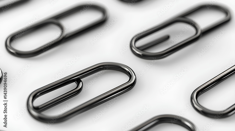 Black Paper Clips with PVC Coated on the sheet, 3D rendering isolated on white background Black Paper Clips with PVC Coated on the sheet, 3D rendering isolated on white background