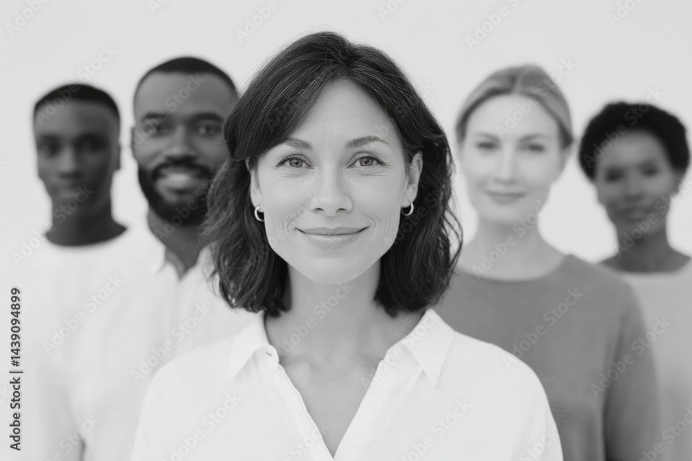Fototapeta premium diverse group of people of different races and ages standing together with blurred background
