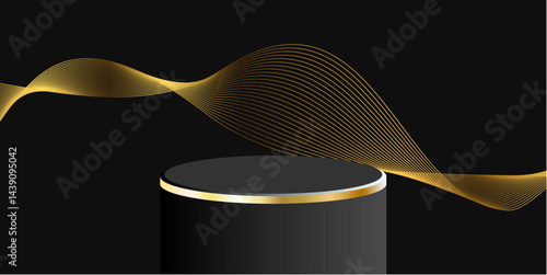 Elegant 3D luxury podium vector featuring dynamic lighting and gold accents. Ideal for premium product displays, branding, and modern promotional visuals.