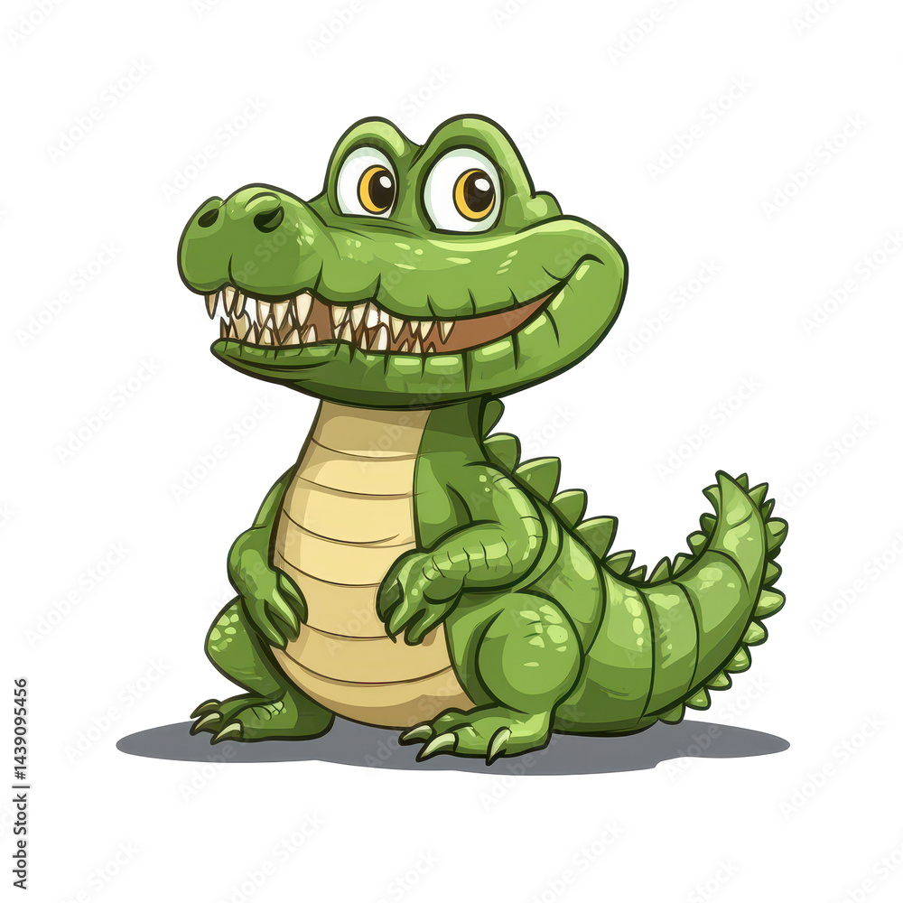 Obraz premium Cartoon crocodile character with big smile and vibrant green color in playful pose
