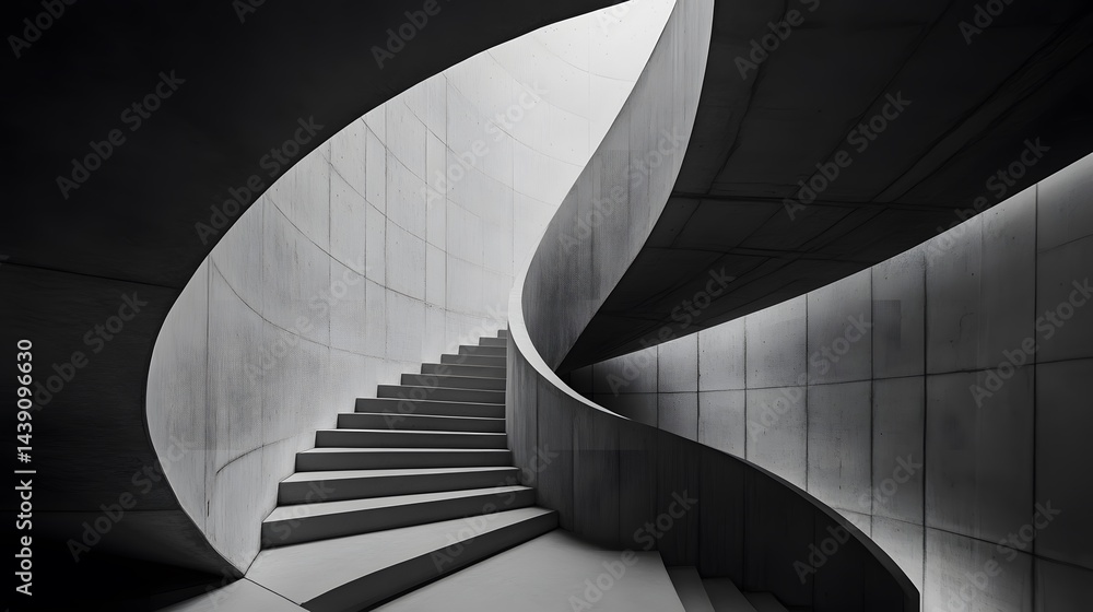 Obraz premium Brutalist spiral staircase infinite modern interior design