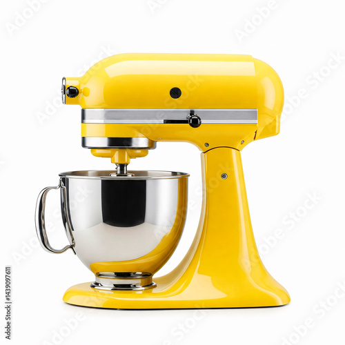 Yellow electric mixer isolated on a white background. 3d rendering. photo