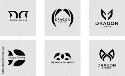 Dragon gaming logo with tech decoration logotype stylish vector art set design
