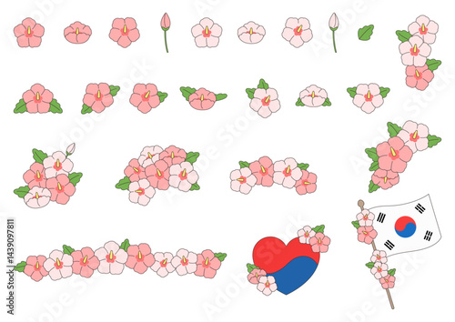 Cuadro en lienzo Vector illustration of Rose of Sharon and Korean flag.