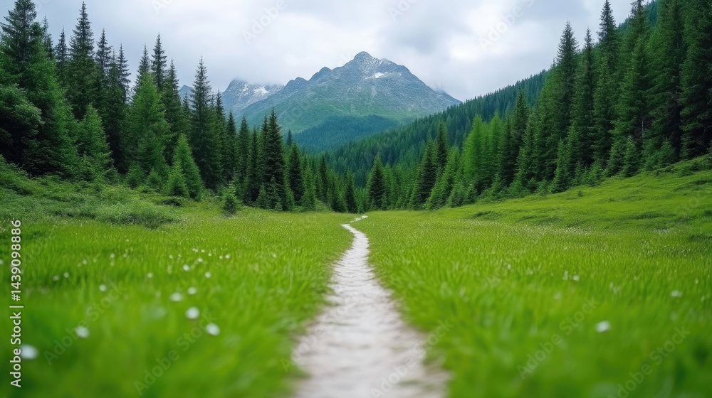 Fototapeta premium Serene mountain path through lush valley