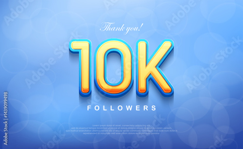 10K number for thanking followers, unique bokeh blue background.