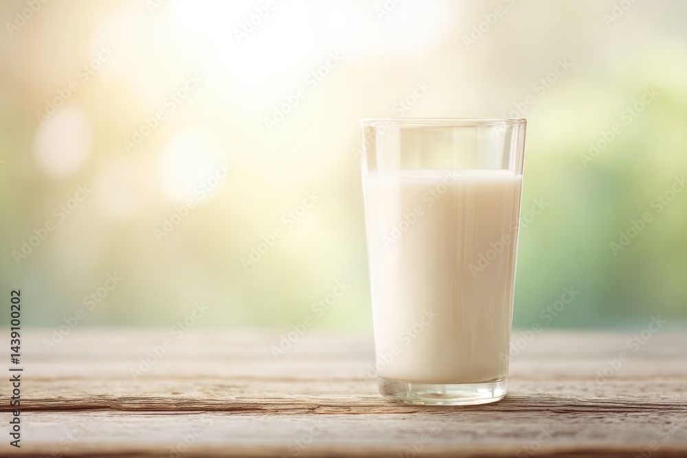 lone glass of milk stands on rustic wooden table against serene backdrop lone glass of milk stands on rustic wooden table against serene backdrop