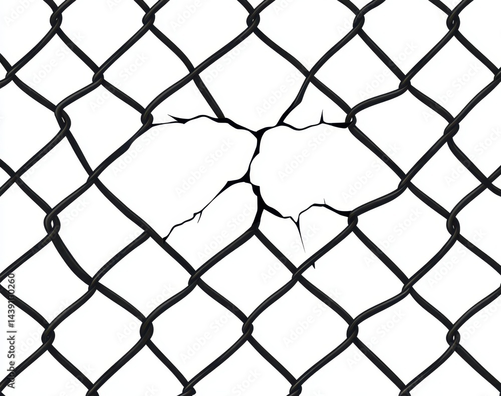 Naklejka premium Damaged chain link fence