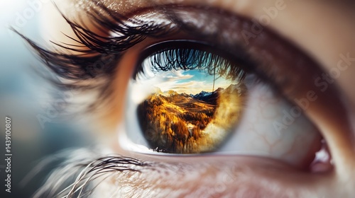 Surreal eye landscape reflection nature artistic vision dreamlike close-up