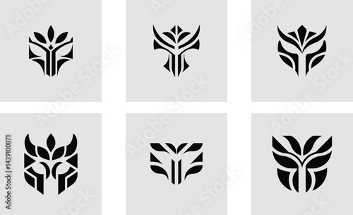 Viking warrior logo with floral decoration logotype stylish vector art set design