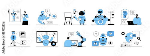 AI Robotic illustration set. Flat vector lustration concept.