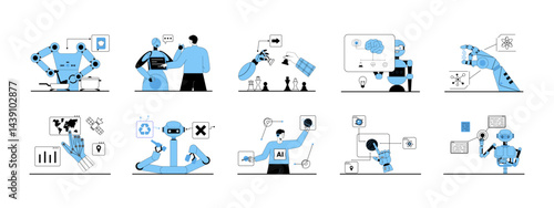 AI Robotic illustration set. Flat vector lustration concept.