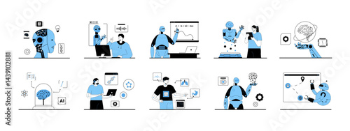 AI Robotic illustration set. Flat vector lustration concept.