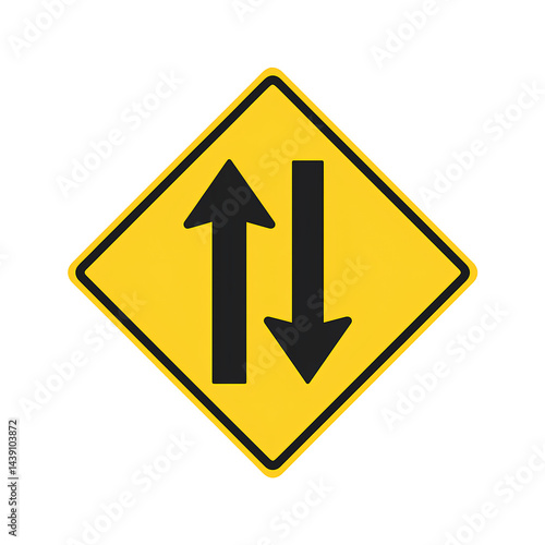 A two-way traffic warning sign with two black arrows pointing up and down inside a yellow diamond. Free Download A two-way traffic warning sign with two black arrows pointing up and down inside a yellow diamond. - GFXLoad