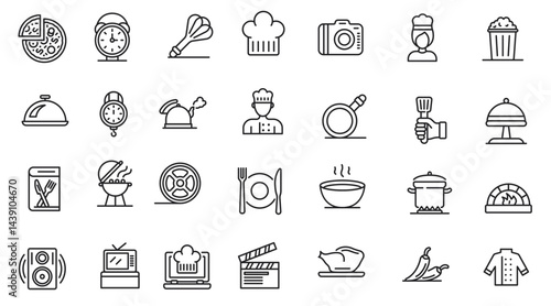 Cooking icon set in thin line style. vector