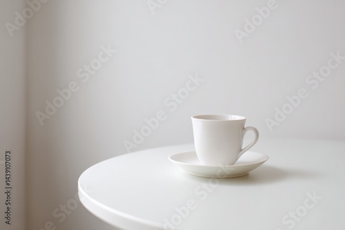 Wallpaper Mural minimalistic cafe table setting with single cup and saucer against clean backdrop providing ample copy space Torontodigital.ca