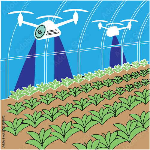 Future agricultural benefits using drone technology for efficient farming, including automated crop and irrigation management systems. 
