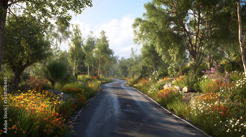 Fototapeta premium A road with a forest on the side