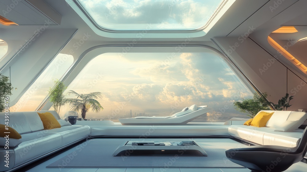 Naklejka premium Futuristic Penthouse Apartment with Panoramic Cityscape View