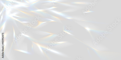 Disco ball light, prism shadow. Vector abstract soft grey background with light patterns, created by light reflecting off a discoball. Rainbow hologram reflection effect, sparkling flare leak overlay