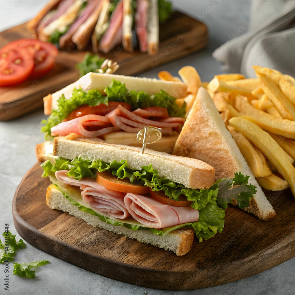 Obraz premium front view tasty ham sandwiches with French fries