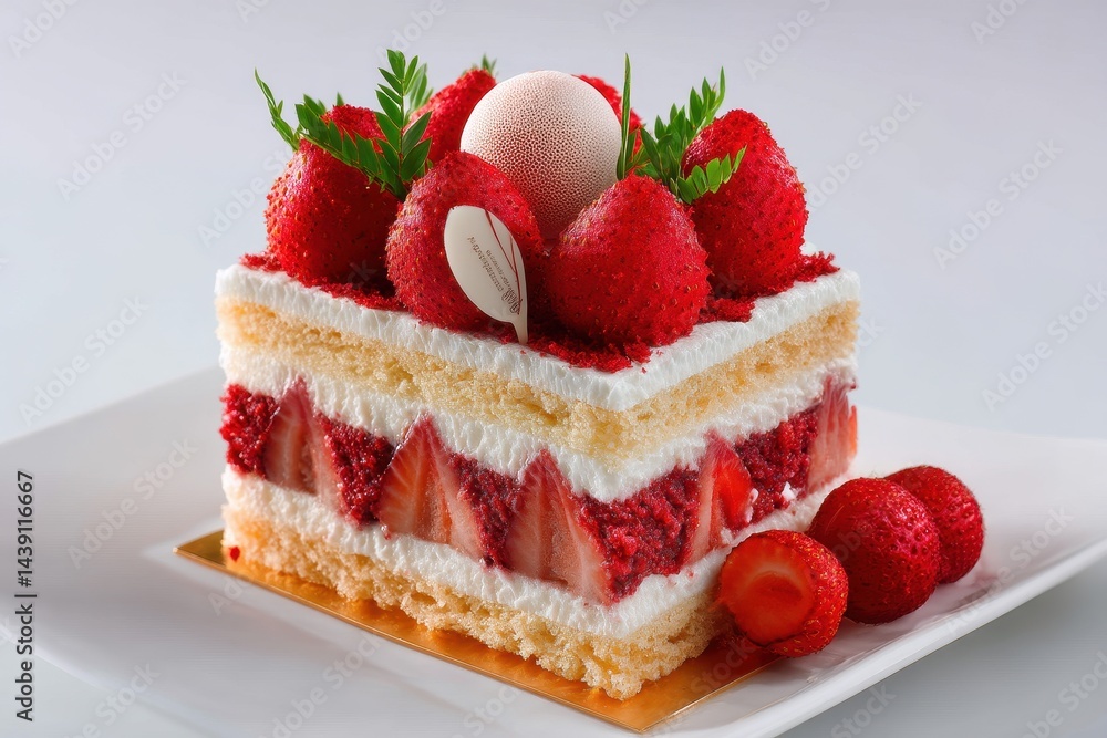 Strawberry sponge cake layered with fresh cream and chopped strawberries garnished with lychees and strawberries Strawberry sponge cake layered with fresh cream and chopped strawberries garnished with lychees and strawberries