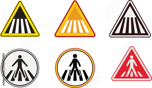 Zebra Crossing Pedestrian Sign Vector Bundle – Traffic Safety Illustration Set

