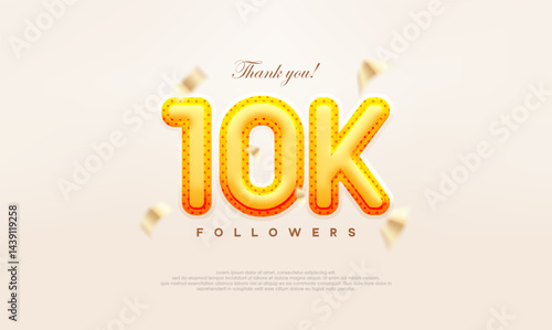 Yellow gold number 10K thanks to followers, modern and premium vector design.