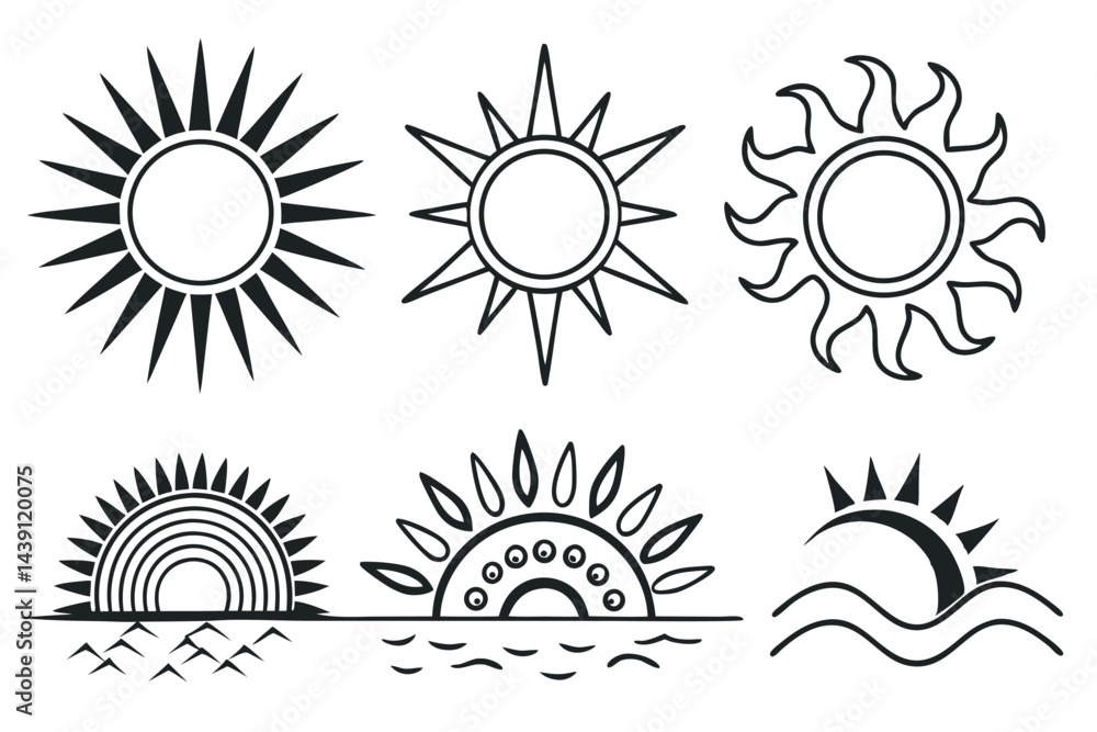 Fototapeta premium A set of sun icon vector art illustration. 