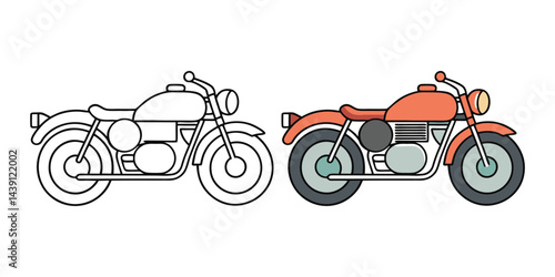 Classic Motorcycle Coloring Page and Vector | Vintage Motorbike Illustration.