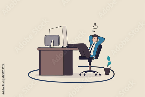 Toxic office, jealousy colleagues, office abuse or bullying, betrayal or threats, failure comfort zone or work problem concept, businessman getting chill on his desk being sawing floor broken down.