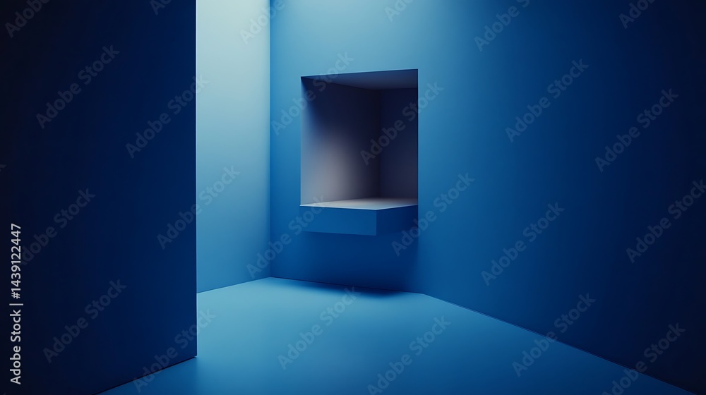 Fototapeta premium Minimalist blue architectural rendering with a recessed shelf feature