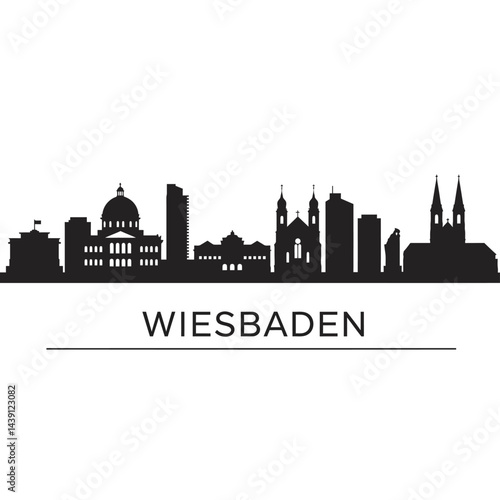 Wiesbaden Skyline Black Silhouette Germany.
