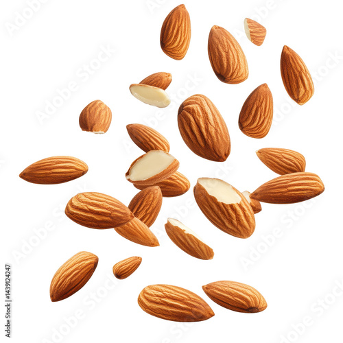 Wallpaper Mural Whole and sliced almonds floating in the air create an inviting display of healthy snacks and ingredients Torontodigital.ca