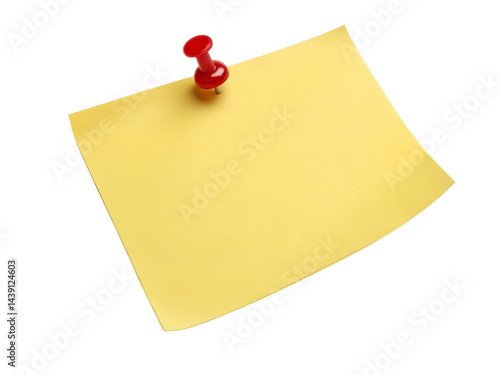 Obraz na płótnie Yellow Sticky Note with Red Push Pin Isolate on transparent background cutout, PNG file, Cutout file w salonie