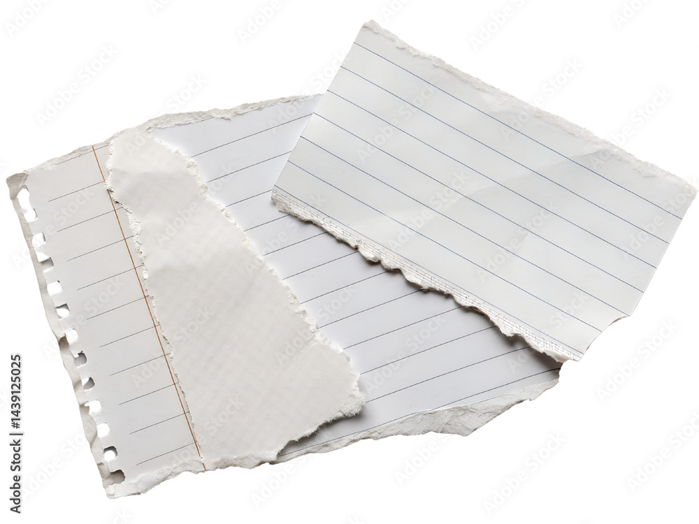 Torn Blank Sheet of Lined Paper Isolate on transparent background cutout, PNG file, Cutout file
