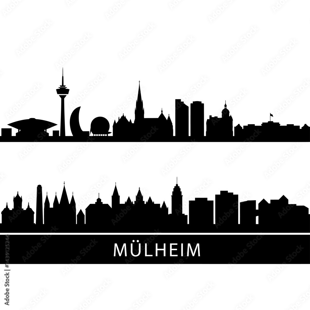 Fototapeta premium Mlheim Skyline Silhouette with Germany Black and White.
