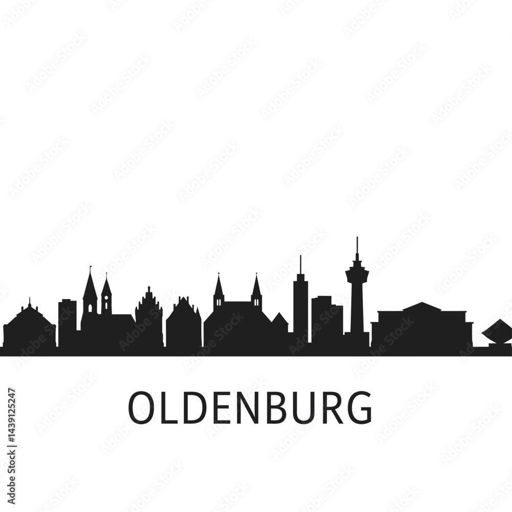 Fototapeta premium Oldenburg Skyline with Cityscape, Silhouette, and Germany.