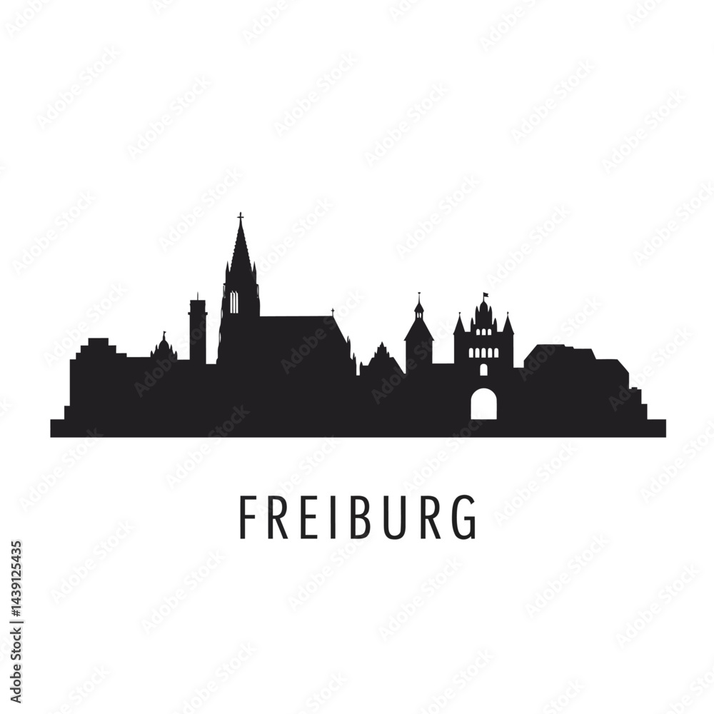 Obraz premium Freiburg silhouette with Germany skyline, black, and white.