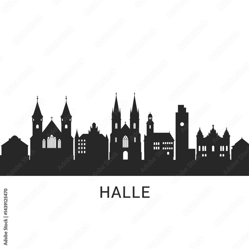 Fototapeta premium Halle Germany Skyline Silhouette with Black.