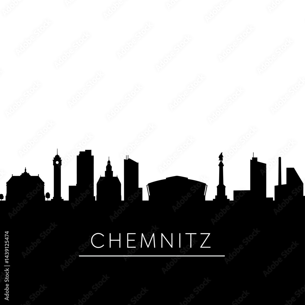 Fototapeta premium Chemnitz Skyline Black Silhouette Cityscape.