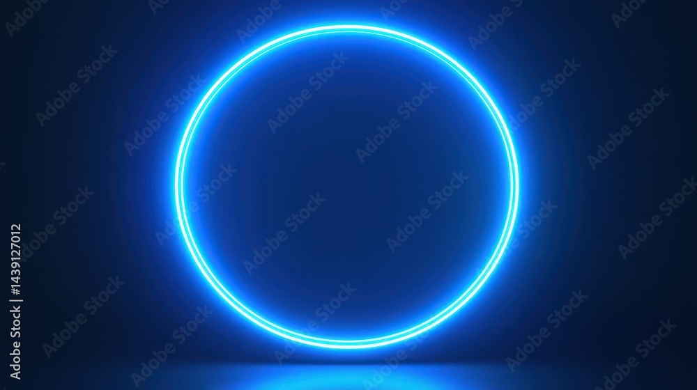 Fototapeta premium Circle Blue. Three-Dimensional Abstract Blue Background with Neon Illuminated Ring