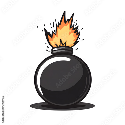 Bomb with a burning fuse isolated on a white background. Explosive cartoon bomb icon.