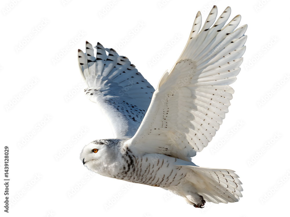 Snowy Owl in Flight Isolate on transparent background cutout, PNG file, Cutout file