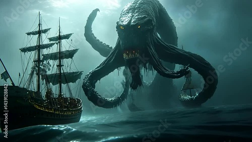 Giant sea monster rises from ocean, threatening ships